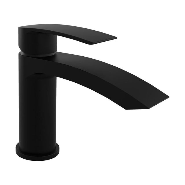 [BT9105BL] Modern Bathroom Curved Spout Mono Basin Mixer Tap - Black - Cutout