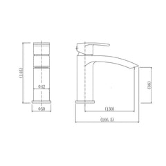 [BT9105BL] Modern Bathroom Curved Spout Mono Basin Mixer Tap - Black - Technical Drawing