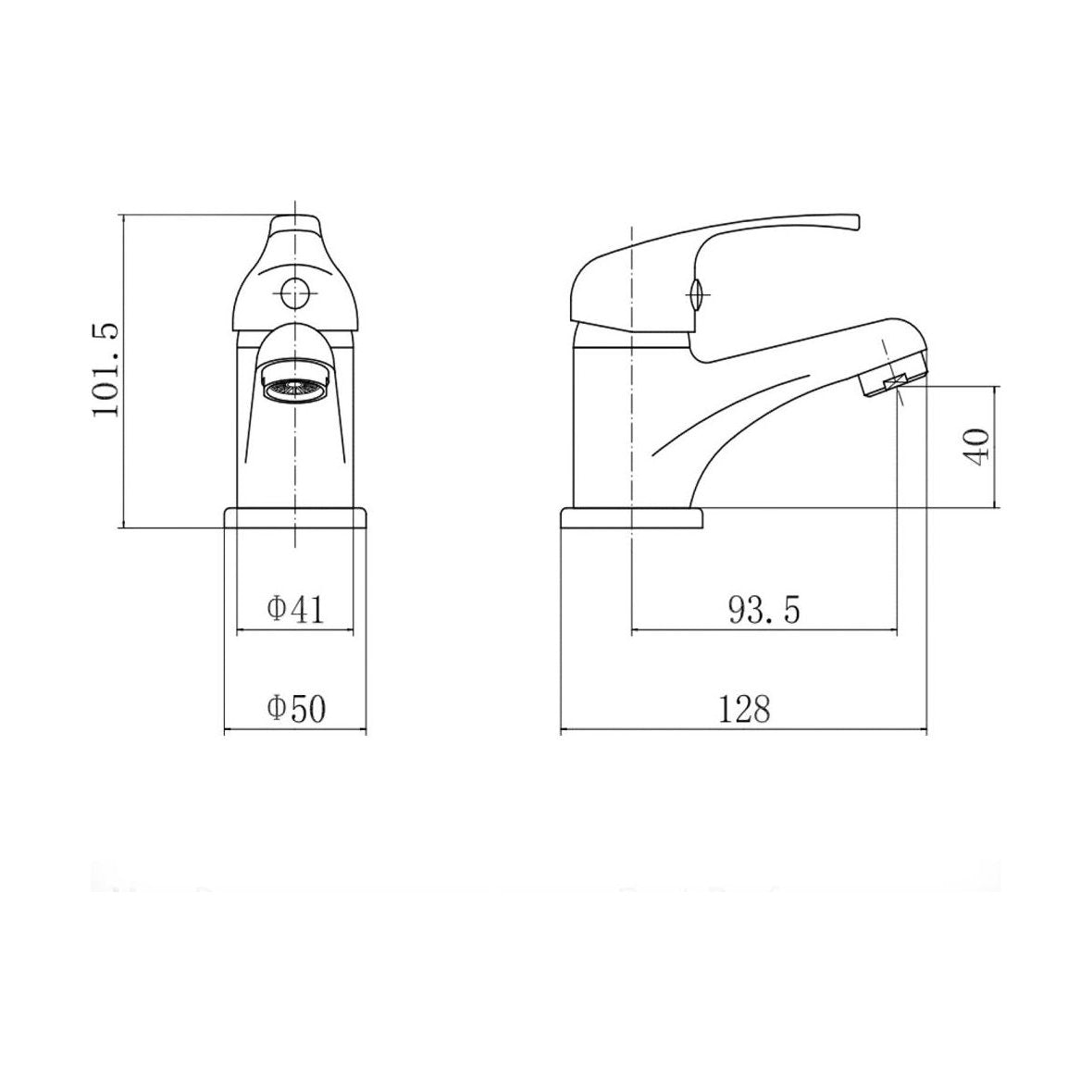 [BT9112] Contemporary Bathroom Mini Basin Tap – Round Lever, 110 x 50mm, Chrome - Technical Drawing
