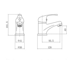 [BT9112] Contemporary Bathroom Mini Basin Tap – Round Lever, 110 x 50mm, Chrome - Technical Drawing
