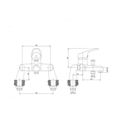 [BT9116] Classic Rounded Deck Mounted Bath Shower Filler Tap - Chrome - Technical Drawing