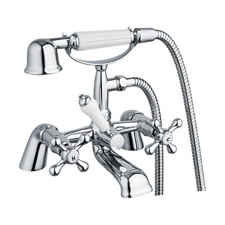 [BT9124] Traditional Bathroom Crosshead and Lever Handle Bath Shower Mixer Tap with Kit - Chrome - Cutout