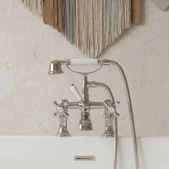 [BT9124] Traditional Bathroom Crosshead and Lever Handle Bath Shower Mixer Tap with Kit - Chrome - Silo