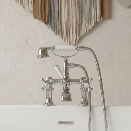 [BT9124] Traditional Bathroom Crosshead and Lever Handle Bath Shower Mixer Tap with Kit - Chrome - Silo