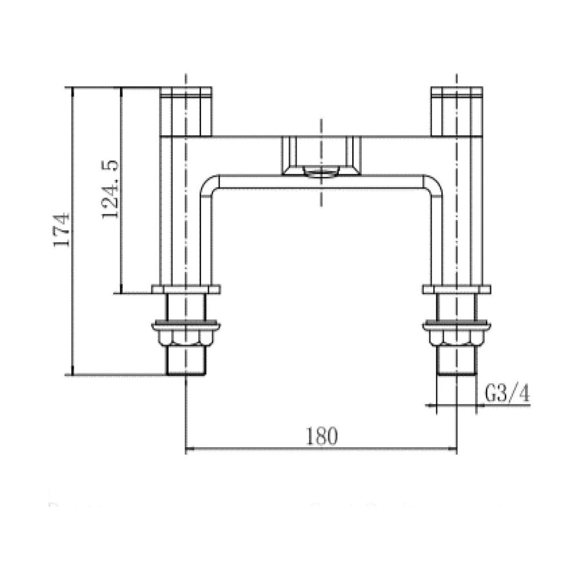 [BT9137BRS] Modern Bathroom Soft Square Bath Filler Tap - Chrome - Technical Drawing