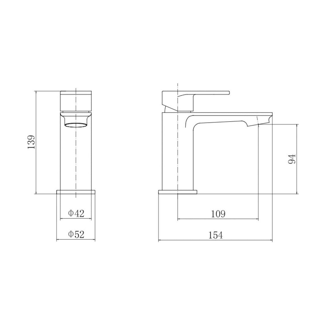 [BT9140BRS] Contemporary Bathroom Round Mono Basin Mixer Tap with Waste - Choice of Colour - Technical Drawing