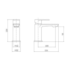 [BT9140] Contemporary Bathroom Round Mono Basin Mixer Tap with Waste - Choice of Colour - Technical Drawing