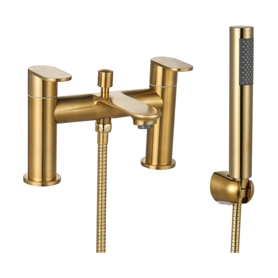 [BT9142BRS] Contemporary Bathroom Deck Mounted Round Bath Shower Mixer Tap - Brushed Brass - Cutout