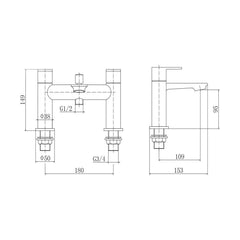 [BT9142BRS] Contemporary Bathroom Deck Mounted Round Bath Shower Mixer Tap - Brushed Brass - Technical Drawing