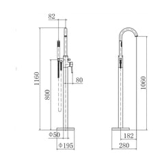 [BT9143] Contemporary Bathroom Bath Shower Mixer – Round Lever, 1200 x 200mm, Chrome - Technical Drawing