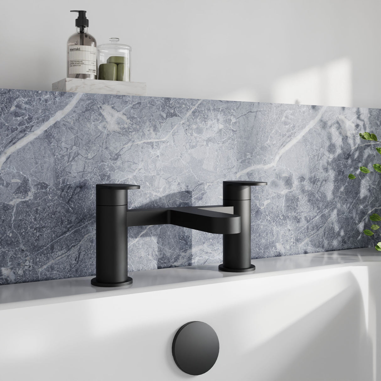 [BTA403] Balterley Cascade Round Deck Mounted Bath Filler Tap - Matt Black - Lifestyle 1