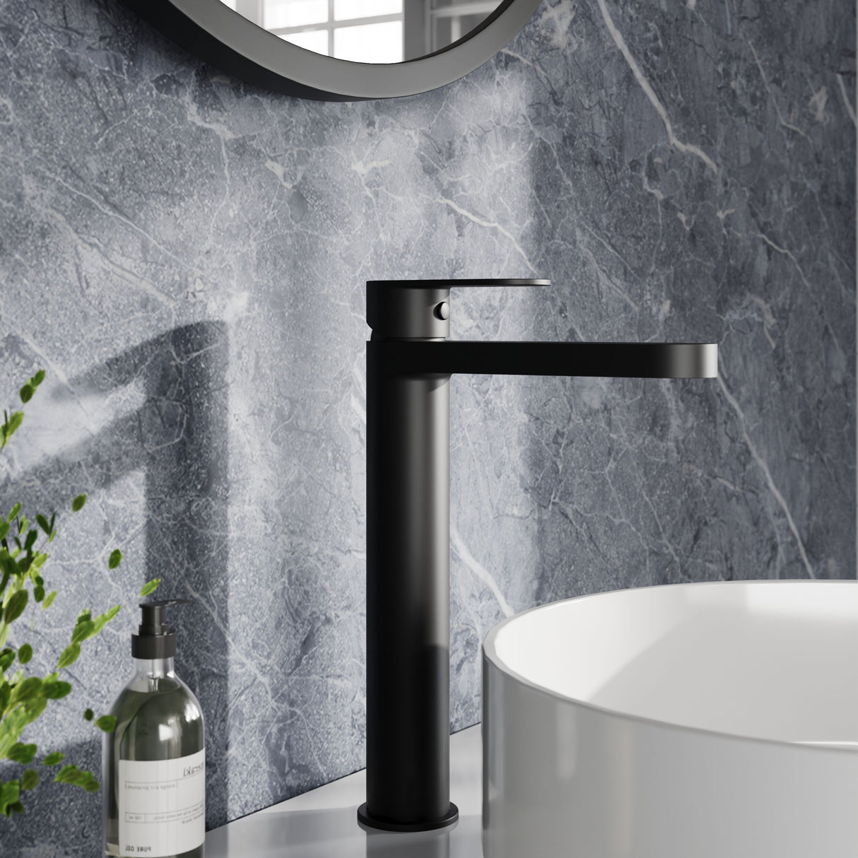 [BTA470] Balterley Cascade Round Tall Mono Basin Mixer Tap - Matt Black - Lifestyle 1