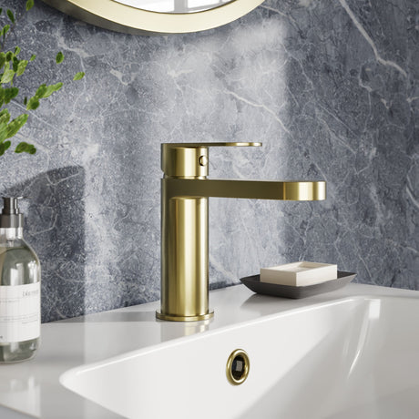 [BTA805] Balterley Cascade Round Mono Basin Mixer Tap & Push Button Waste - Brushed Brass - Lifestyle 1