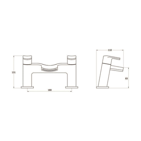 [BTAR353] Modern Deck Mounted Bath Filler Tap - Chrome - Technical Drawing