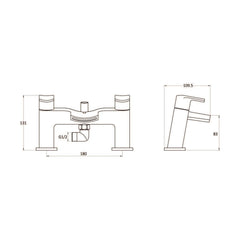 [BTAR354] Modern Bath Shower Mixer Tap with Shower Kit - Chrome - Technical Drawing