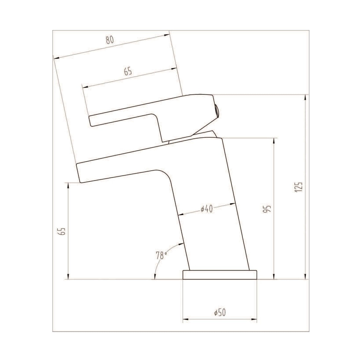 [BTAR355] Modern Single Lever Mono Basin Mixer Bathroom Sink Tap with Push Button Waste - Chrome - Technical Drawing