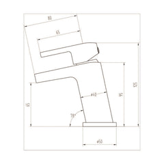 [BTAR355] Modern Single Lever Mono Basin Mixer Bathroom Sink Tap with Push Button Waste - Chrome - Technical Drawing