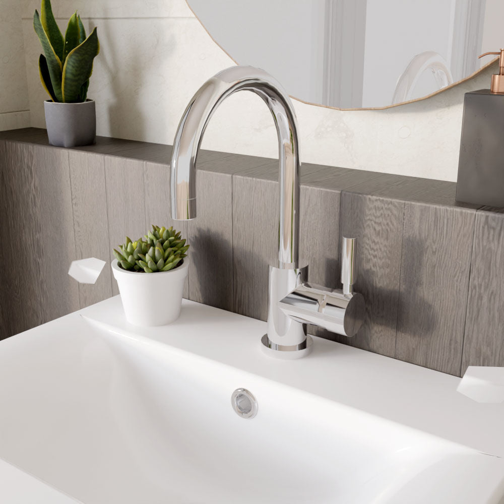 [BTAR380] Contemporary Arch Round Tall Lever Mono Basin Mixer Tap (Waste Included) - Chrome - Balterley - Lifestyle 3