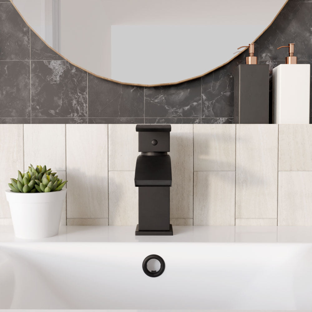 [BTAR480] Contemporary Arch Round Tall Lever Mono Basin Mixer Tap (Waste Included) - Matt Black - Balterley - Lifestyle 1