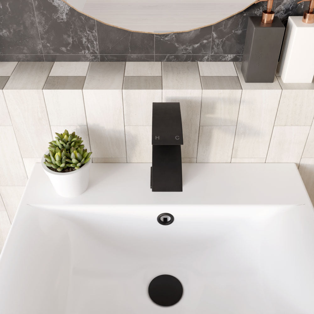 [BTAR480] Contemporary Arch Round Tall Lever Mono Basin Mixer Tap (Waste Included) - Matt Black - Balterley - Lifestyle 2