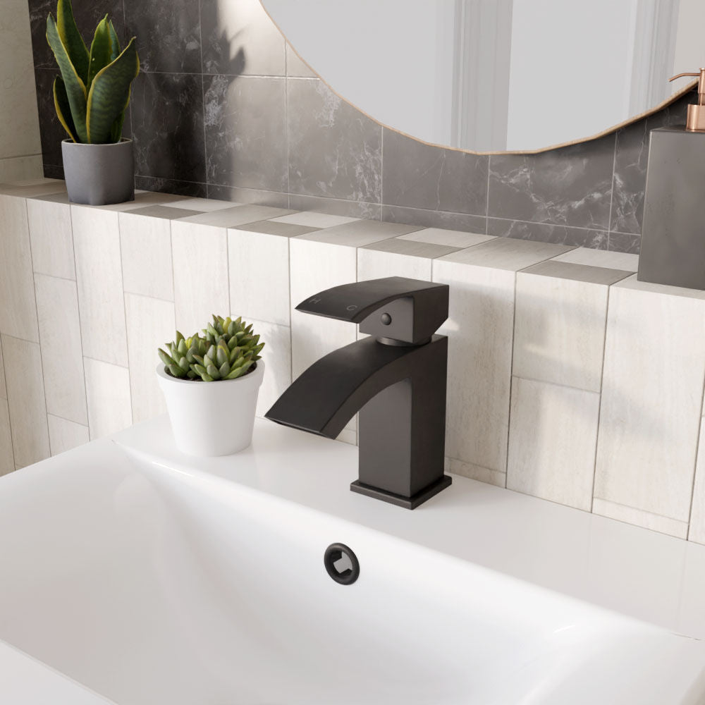 [BTAR480] Contemporary Arch Round Tall Lever Mono Basin Mixer Tap (Waste Included) - Matt Black - Balterley - Lifestyle 3