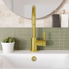 [BTAR880] Contemporary Arch Round Tall Lever Mono Basin Mixer Tap (Waste Included) - Brushed Brass - Balterley - Lifestyle 1