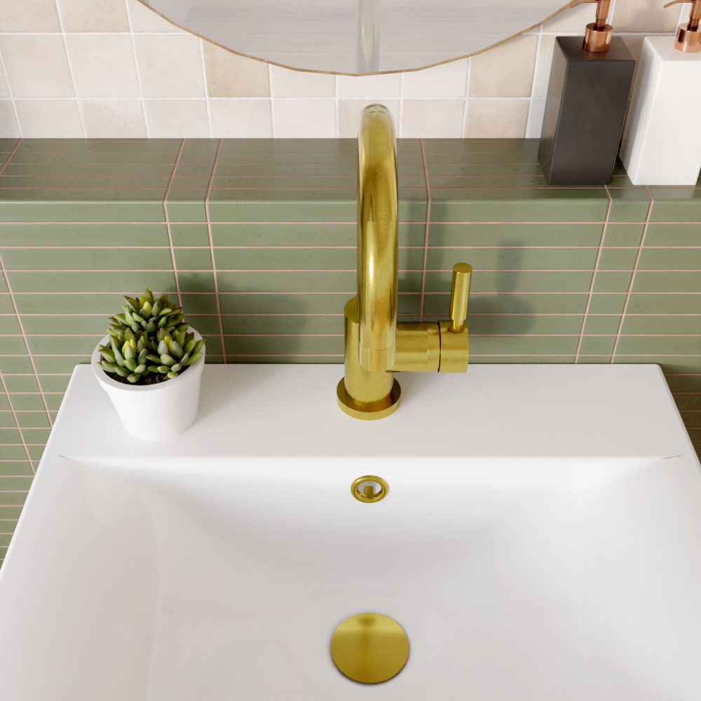 [BTAR880] Contemporary Arch Round Tall Lever Mono Basin Mixer Tap (Waste Included) - Brushed Brass - Balterley - Lifestyle 2