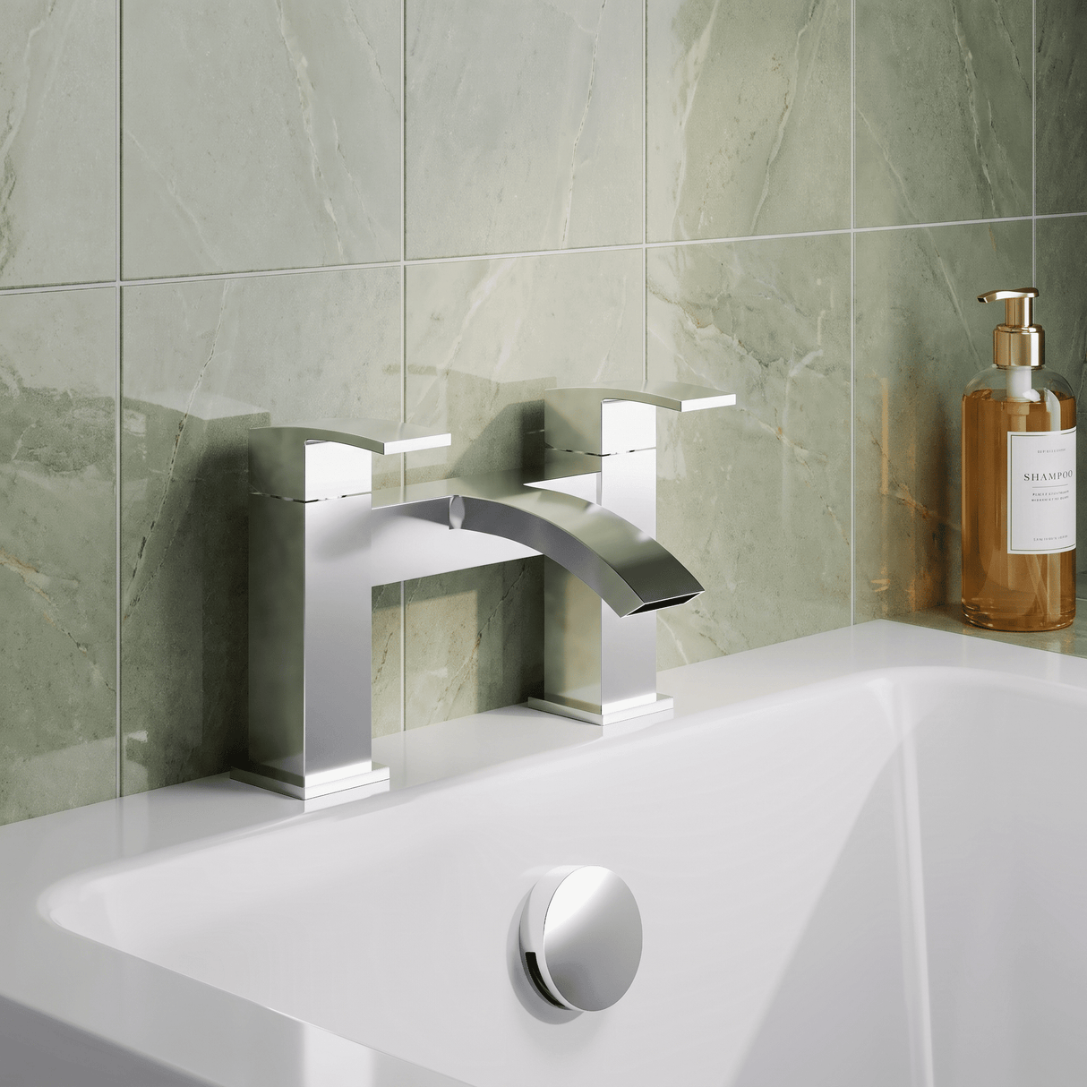 [BTAS303] Balterley Contemporary Soft Square Dual Lever Deck Mounted Bath Filler Tap with Ceramic Disc Technology, 229 x 127 x 138mm, Chrome - Lifestyle 1