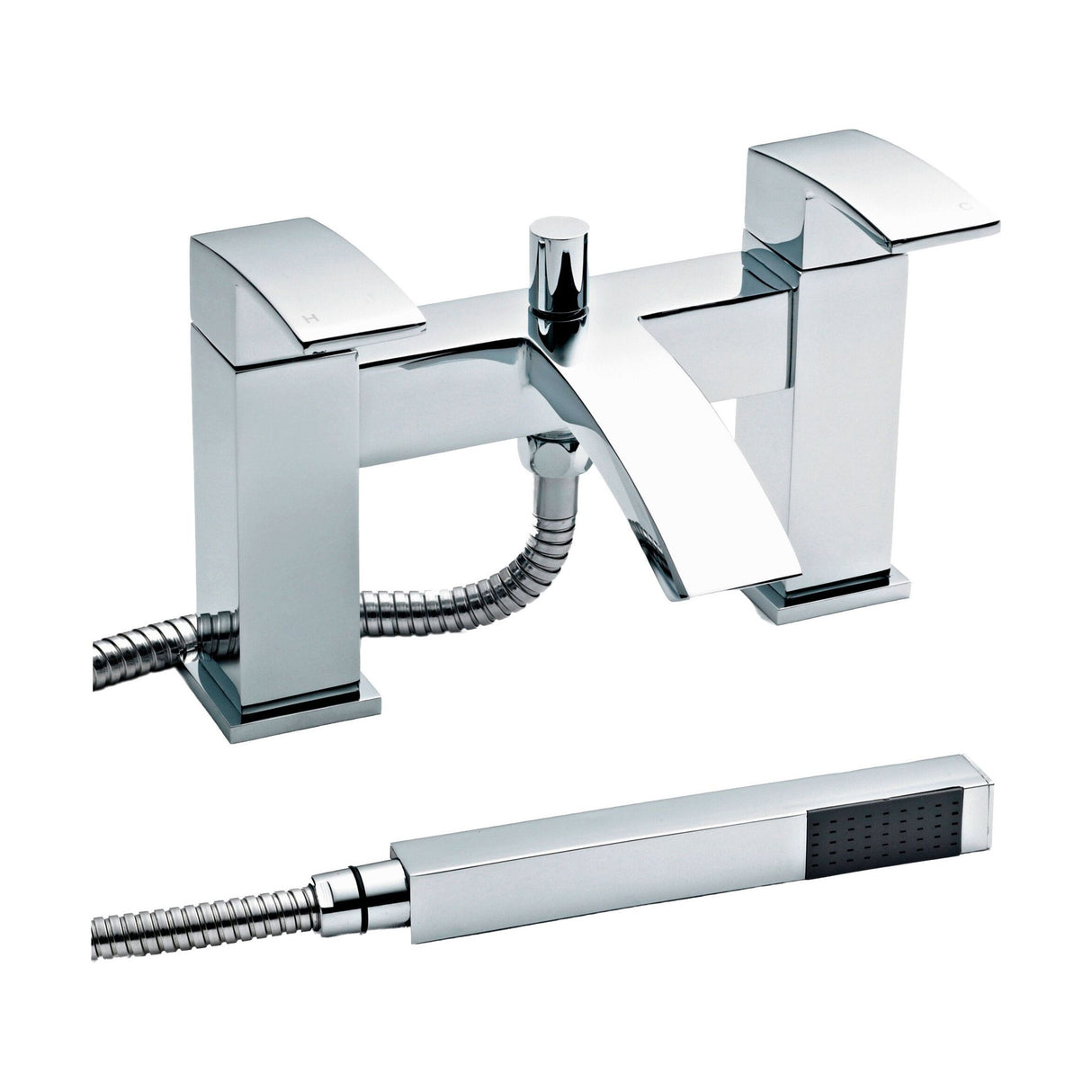 [BTAS304] Balterley Contemporary Square Dual Lever Deck Mounted Bath Shower Mixer Tap with Ceramic Disc Technology, 229 x 127 x 138mm Chrome - Cutout