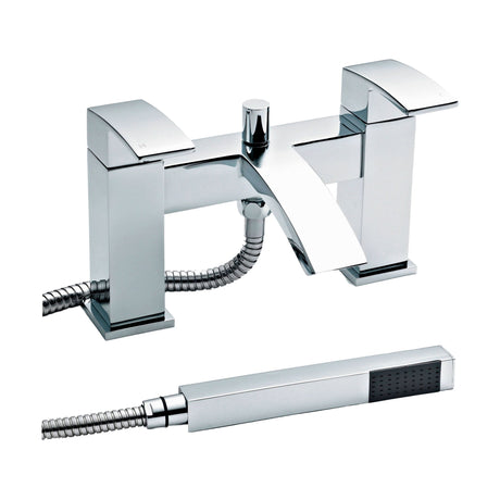 [BTAS304] Balterley Contemporary Square Dual Lever Deck Mounted Bath Shower Mixer Tap with Ceramic Disc Technology, 229 x 127 x 138mm Chrome - Cutout