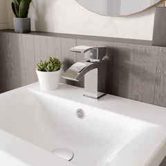 [BTAS305] Balterley Contemporary Square Single Lever Deck Mounted Mono Basin Mixer Tap with Push Button Waste, 180 x 55 x 134mm, Chrome - Lifestyle 3