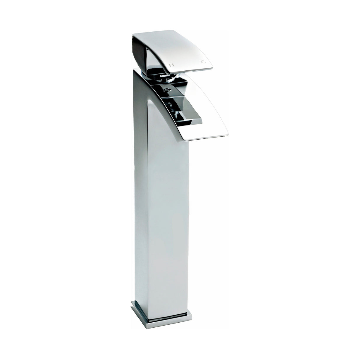 [BTAS307] Balterley Contemporary Square Tall Single Lever Deck Mounted Mono Basin Mixer Tap, High Rise Design, 307 x 52 x 139mm, Chrome - Cutout