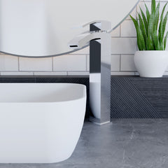 [BTAS307] Balterley Contemporary Square Tall Single Lever Deck Mounted Mono Basin Mixer Tap, High Rise Design, 307 x 52 x 139mm, Chrome - Lifestyle 1