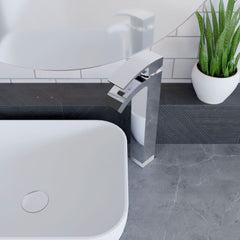 [BTAS307] Balterley Contemporary Square Tall Single Lever Deck Mounted Mono Basin Mixer Tap, High Rise Design, 307 x 52 x 139mm, Chrome - Lifestyle 2
