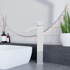 [BTAS307] Balterley Contemporary Square Tall Single Lever Deck Mounted Mono Basin Mixer Tap, High Rise Design, 307 x 52 x 139mm, Chrome - Lifestyle 3