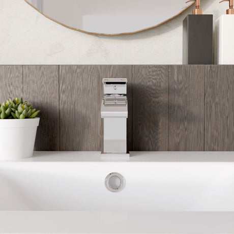 [BTAS315] Balterley Contemporary Square Single Lever Deck Mounted Mono Basin Mixer Tap with Push Button Waste, Chrome, 48 x 131 x 137mm - Lifestyle 1
