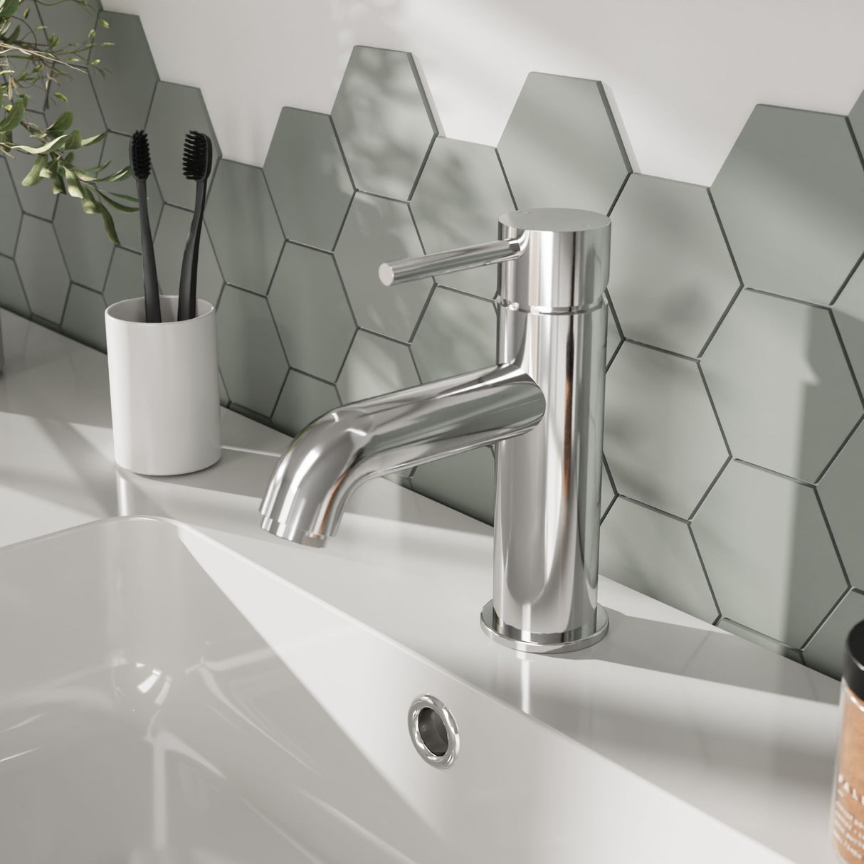 [BTB305] Contemporary Round Mono Basin Mixer Tap & Push Button Waste - Chrome - Balterley - Lifestyle 1