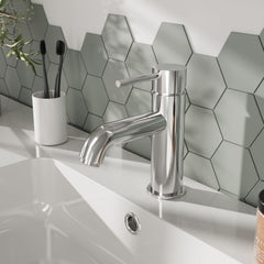 [BTB305] Contemporary Round Mono Basin Mixer Tap & Push Button Waste - Chrome - Balterley - Lifestyle 1