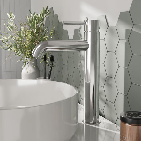 [BTB370] Round Minimalist Tall Mono Basin Mixer Tap - Chrome - Lifestyle 1