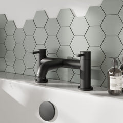 [BTB403] Round Minimalist Deck Mounted Bath Filler Tap - Matt Black - Balterley - Lifestyle 1
