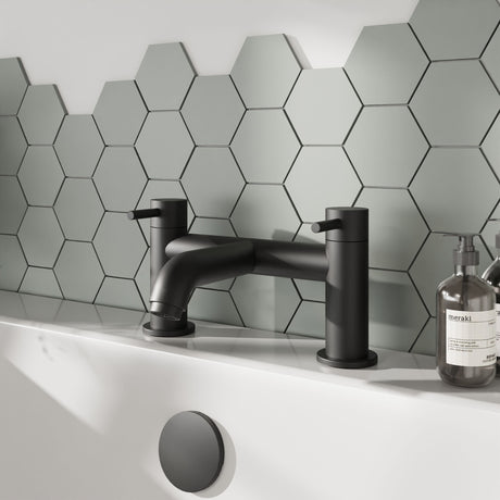 [BTB403] Round Minimalist Deck Mounted Bath Filler Tap - Matt Black - Balterley - Lifestyle 1