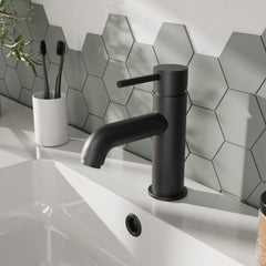 [BTB405] Contemporary Round Mono Basin Mixer Tap & Push Button Waste - Matt Black - Balterley - Lifestyle 1