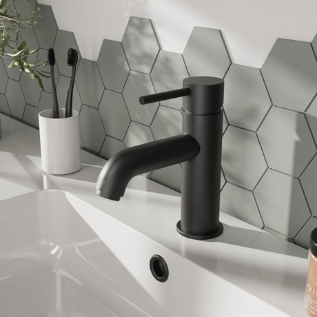[BTB405] Contemporary Round Mono Basin Mixer Tap & Push Button Waste - Matt Black - Balterley - Lifestyle 1