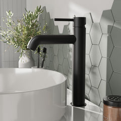 [BTB470] Round Minimalist Tall Mono Basin Mixer Tap - Matt Black - Lifestyle 1