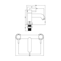 [BTB803] Round Minimalist Deck Mounted Bath Filler Tap - Brushed Brass - Balterley - Technical Drawing