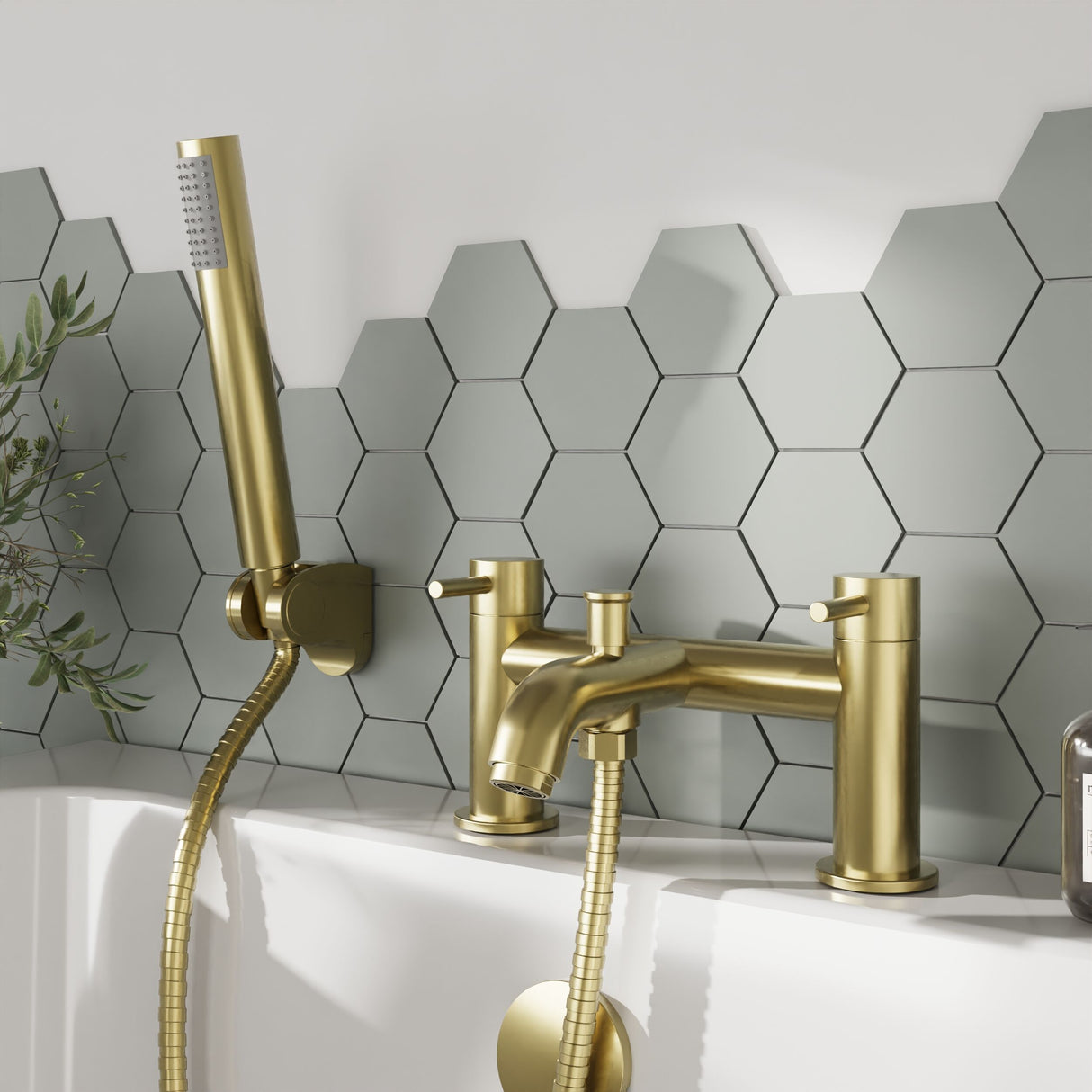 [BTB804] Round Bath Shower Mixer Tap with Shower Kit - Brushed Brass - Balterley - Lifestyle 1