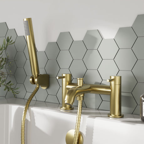 [BTB804] Round Bath Shower Mixer Tap with Shower Kit - Brushed Brass - Balterley - Lifestyle 1