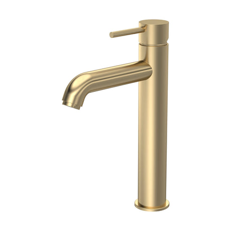 [BTB870] Round Minimalist Tall Mono Basin Mixer Tap - Brushed Brass - Cutout