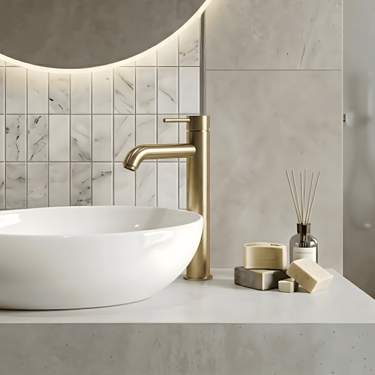 [BTB870] Cauldon Contemporary Round Minimalist Tall Mono Basin Mixer Tap, Choice of Colour - Silo
