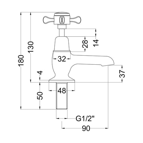 [BTBA301DX] Traditional Crosshead Basin Taps - Chrome - Technical Drawing